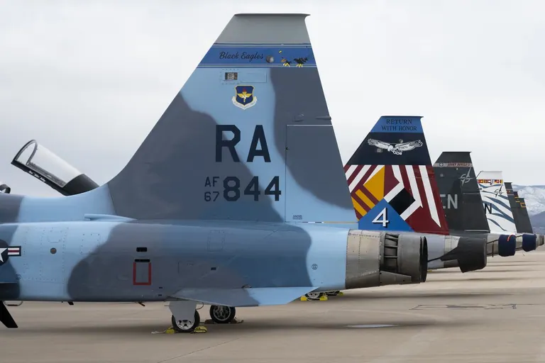 Row of U.S. Air Force T-38 Talon jets on the flightline